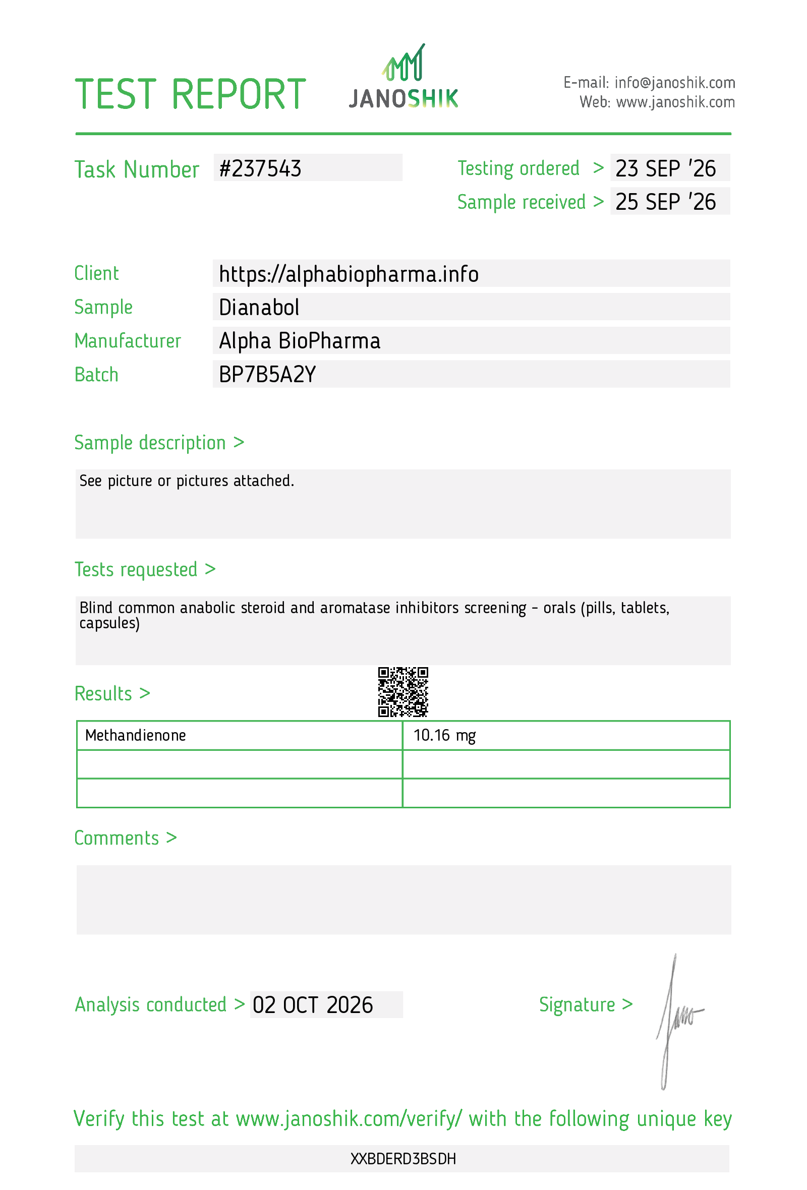 Janoshik Result